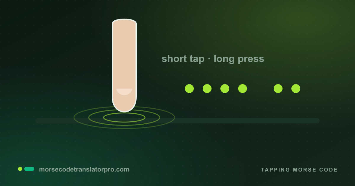 A fingertip tapping short and long Morse code pulses on a surface