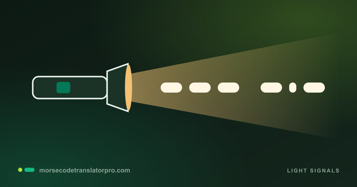 A flashlight beam sending short and long Morse code light pulses